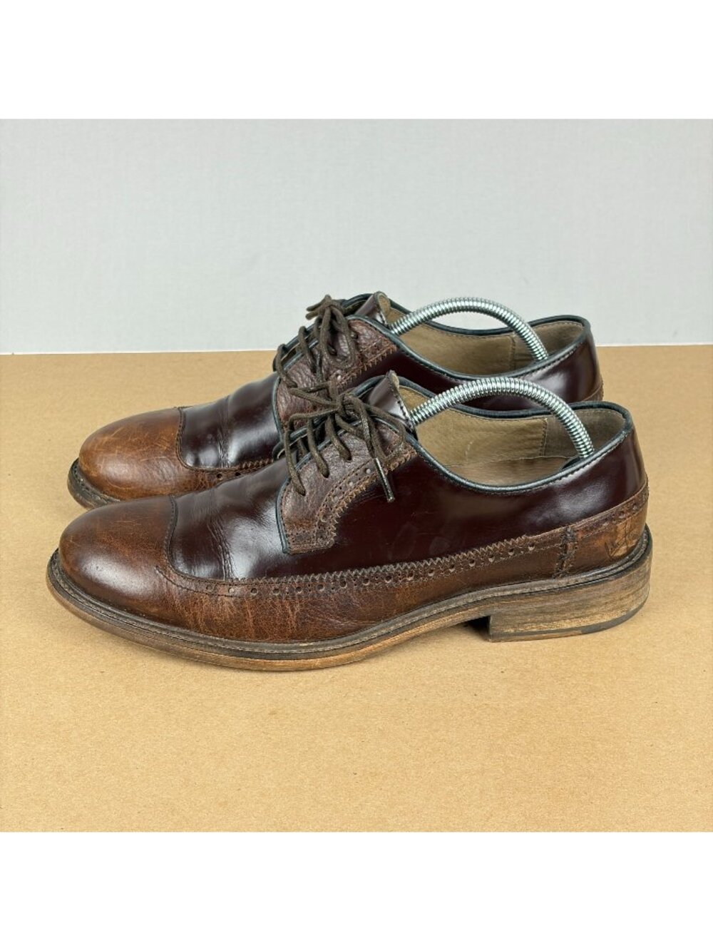 John Fluevog Dean Oxford Lace Up Leather Shoes Mens 8 Brown Two Tone